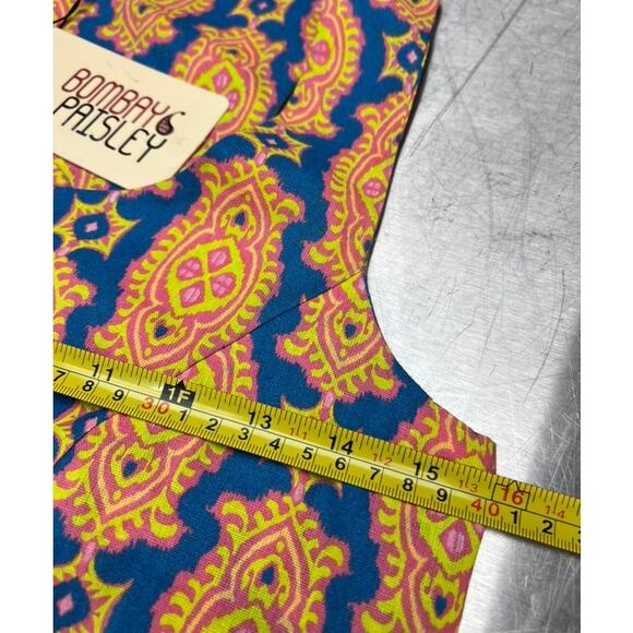 Bombay Paisley Ikat Buttoned Vest Top Cotton Linen Size XXS Boho Festival India - Picture 5 of 9